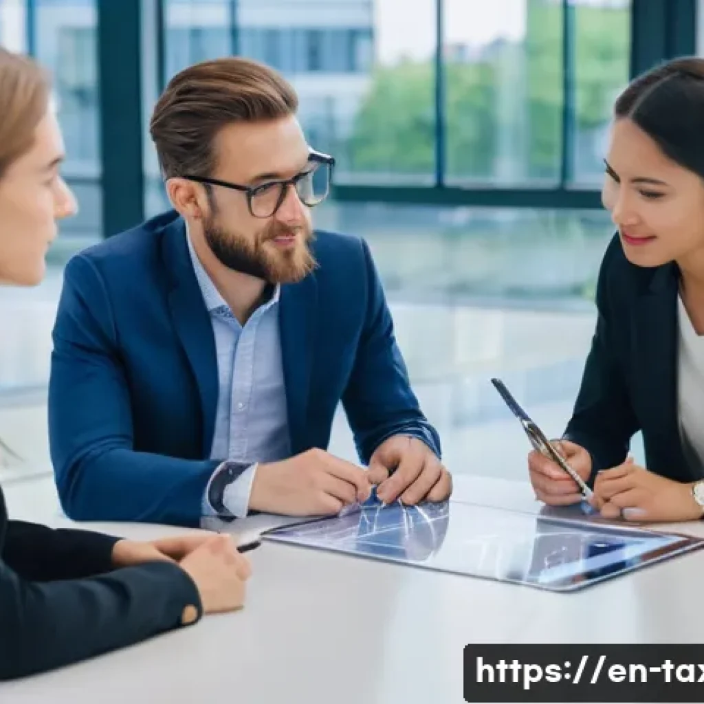 세무사와 법인 등록 절차 - **Prompt:** A diverse group of three entrepreneurs, two women and one man, in their late 20s to earl...