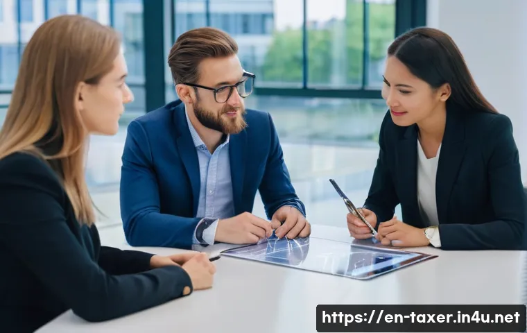 세무사와 법인 등록 절차 - **Prompt:** A diverse group of three entrepreneurs, two women and one man, in their late 20s to earl...