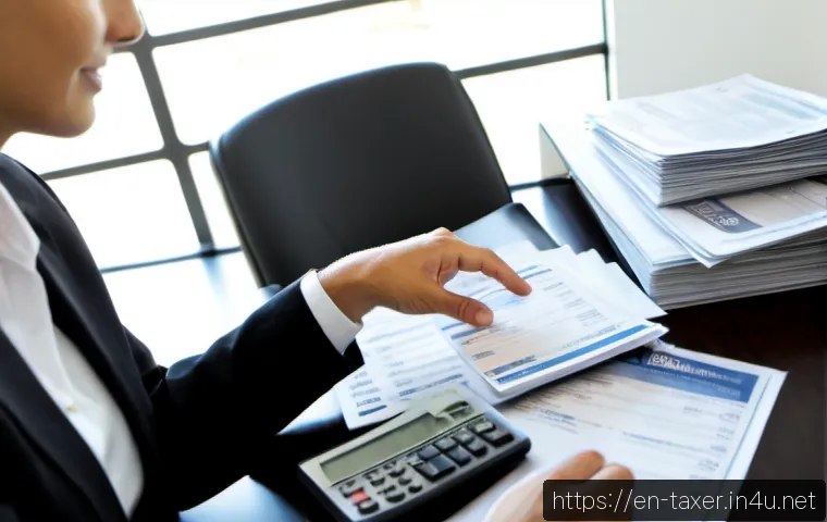 세무사와 세금 가산세 절감 - Photorealistic tax advisor and small business owner reviewing financial documents at a clean modern ...