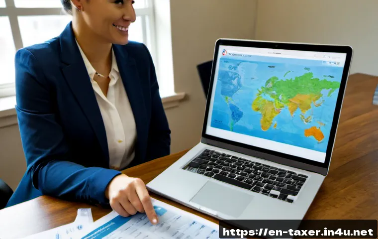 Home 17 세무사와 디지털 자산 세금 문제 - Photorealistic financial consultation in a modern American tax office, a friendly certified tax prof...