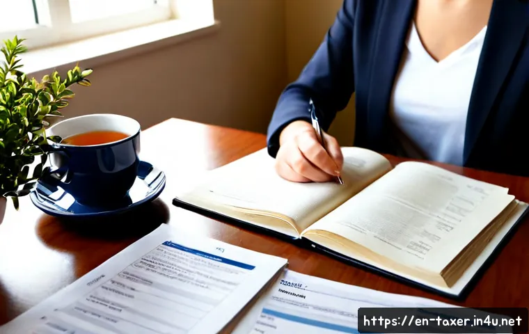 세무사 준비생 멘탈 관리법 - Photorealistic quiet morning study scene for an aspiring tax professional managing exam stress, focu...