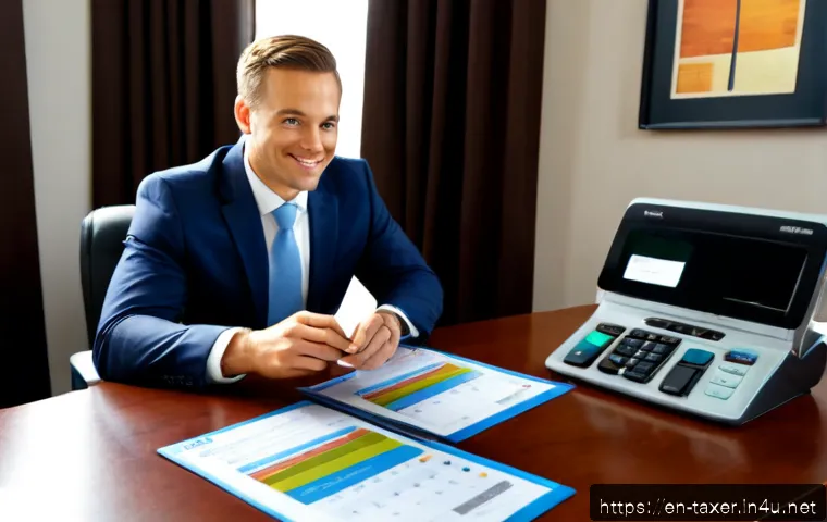 세무사와 고객 관리 전략 - Photorealistic tax accountant and small business owner in a bright modern office, seated across a cl...